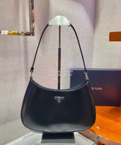 Replica Prada Cleo Brushed Leather Shoulder Bag 1BC499 Black 2