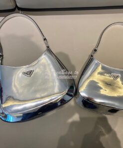 Replica Prada Cleo Brushed Leather Shoulder Bag 1BC156 Silver