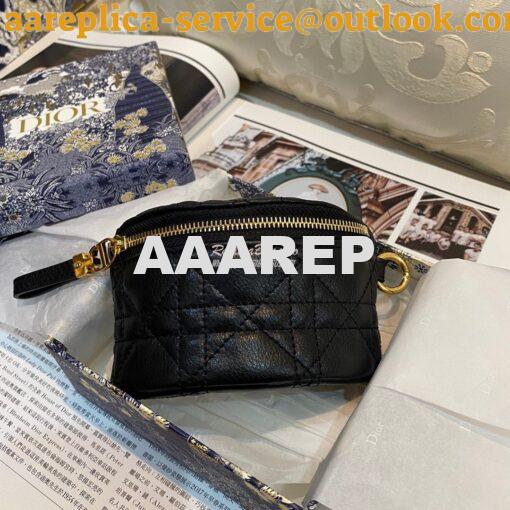 Replica Dior Caro Detachable Half-Moon Coin Purse in Black Cannage Sup 2