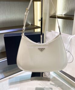 Replica Prada Cleo Brushed Leather Shoulder Bag 1BC156 White