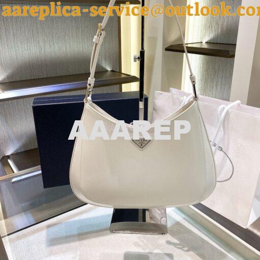 Replica Prada Cleo Brushed Leather Shoulder Bag 1BC156 White