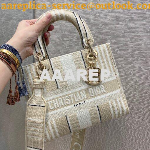 Replica Dior Medium Lady D-lite Bag Beige D-Stripes Embroidery