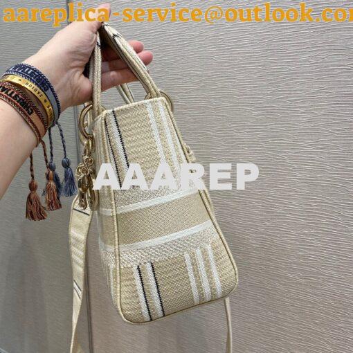 Replica Dior Medium Lady D-lite Bag Beige D-Stripes Embroidery 2