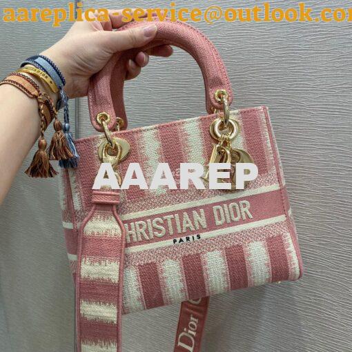 Replica Dior Medium Lady D-lite Bag Pink D-Stripes Embroidery