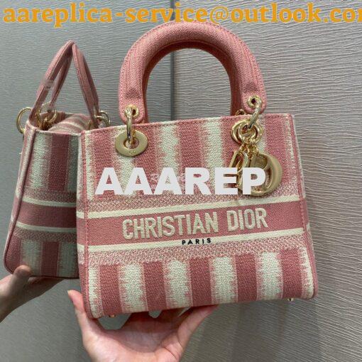 Replica Dior Medium Lady D-lite Bag Pink D-Stripes Embroidery 2