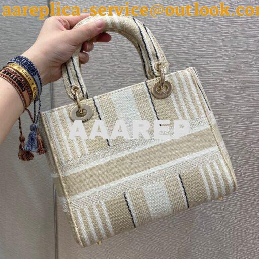 Replica Dior Medium Lady D-lite Bag Beige D-Stripes Embroidery 5