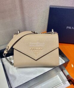 Replica Prada Monochrome Saffiano leather bag 1BD127 Beige 2