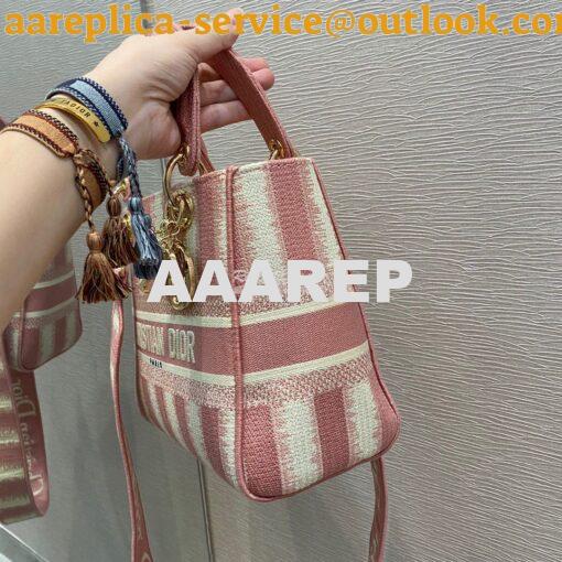 Replica Dior Medium Lady D-lite Bag Pink D-Stripes Embroidery 3