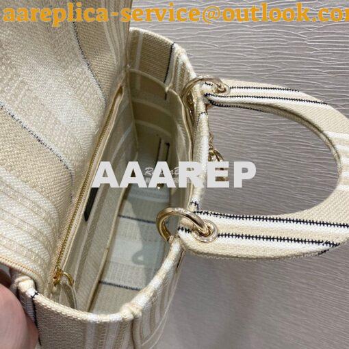 Replica Dior Medium Lady D-lite Bag Beige D-Stripes Embroidery 7