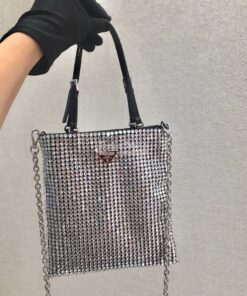 Replica Prada Satin Handbag with Decoration 1BA253 Crystals