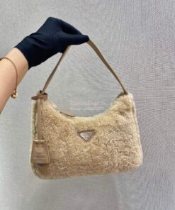 Replica Prada Re-edition 2000 Shearling Mini-bag 1NE515 Ecru