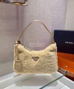 Replica Prada Re-edition 2000 Shearling Mini-bag 1NE515 Ecru 2