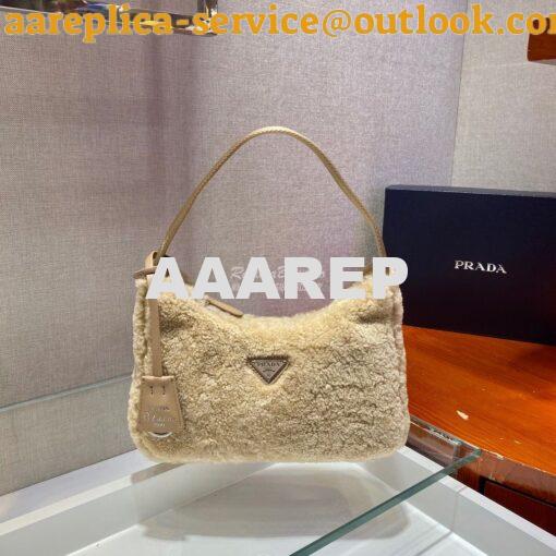 Replica Prada Re-edition 2000 Shearling Mini-bag 1NE515 Ecru 2