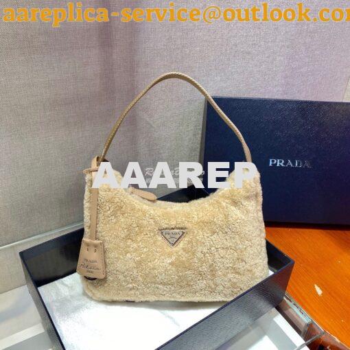 Replica Prada Re-edition 2000 Shearling Mini-bag 1NE515 Ecru 3