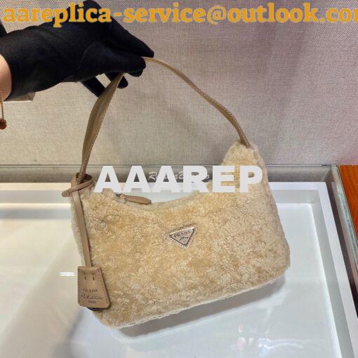 Replica Prada Re-edition 2000 Shearling Mini-bag 1NE515 Ecru 4