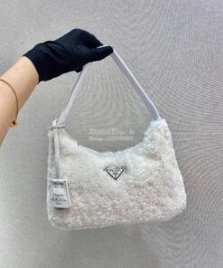 Replica Prada Re-edition 2000 Shearling Mini-bag 1NE515 White