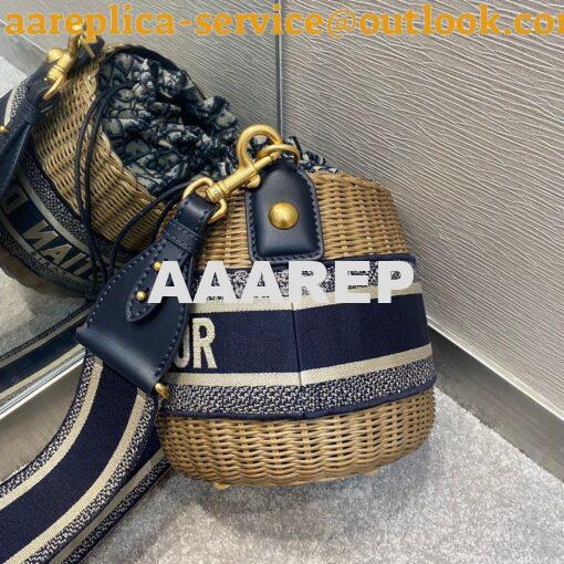 Replica Dior Wicker Bucket Bag Blue Oblique Jacquard and Natural Wicke 5