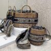 Replica Dior Wicker Bucket Bag Blue Oblique Jacquard and Natural Wicke 15