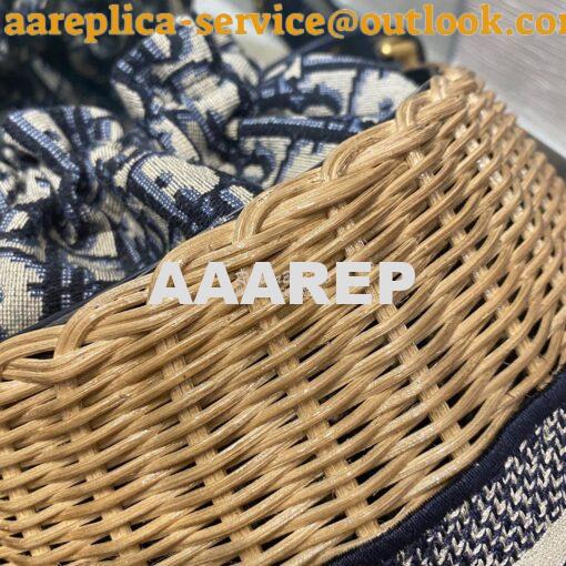 Replica Dior Wicker Bucket Bag Blue Oblique Jacquard and Natural Wicke 7