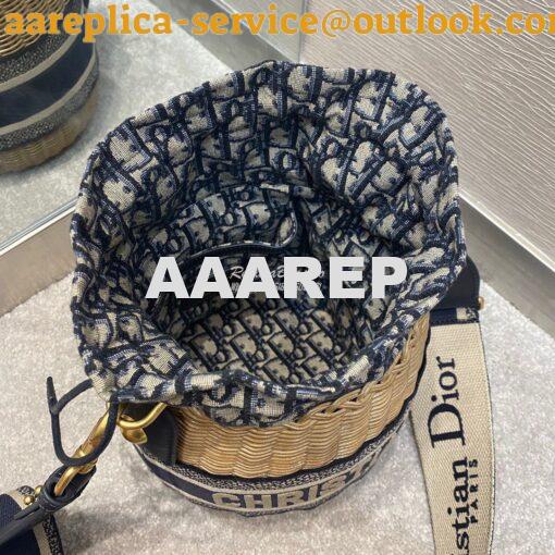 Replica Dior Wicker Bucket Bag Blue Oblique Jacquard and Natural Wicke 8