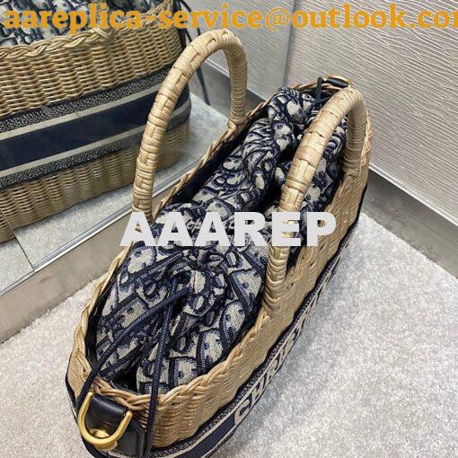 Replica Dior Wicker Basket Bag Blue Oblique Jacquard and Natural Wicke 7