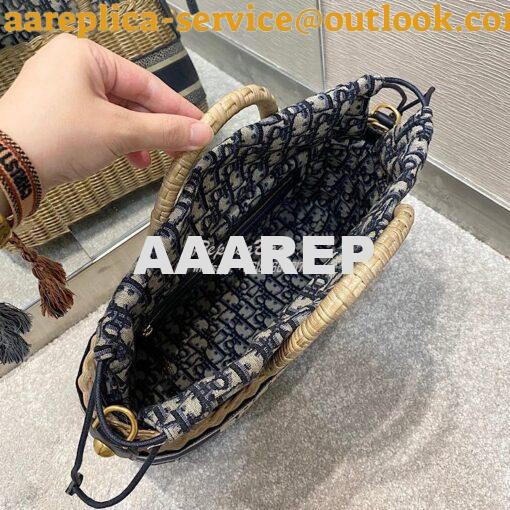 Replica Dior Wicker Basket Bag Blue Oblique Jacquard and Natural Wicke 8