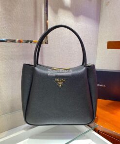 Replica Prada Medium Leather Handbag 1BC142 Black 2