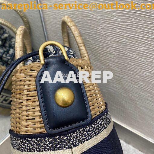 Replica Dior Wicker Basket Bag Blue Oblique Jacquard and Natural Wicke 10