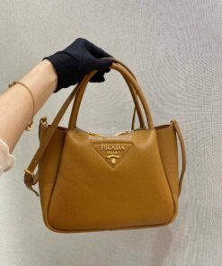 Replica Prada Small Leather Handbag 1BC145 Caramel