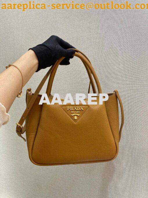 Replica Prada Small Leather Handbag 1BC145 Caramel