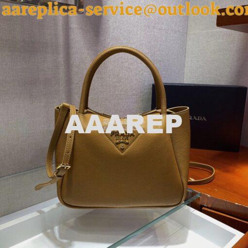 Replica Prada Small Leather Handbag 1BC145 Caramel 2