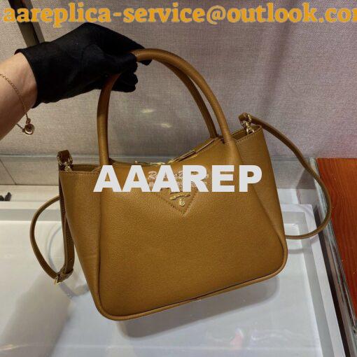 Replica Prada Small Leather Handbag 1BC145 Caramel 3