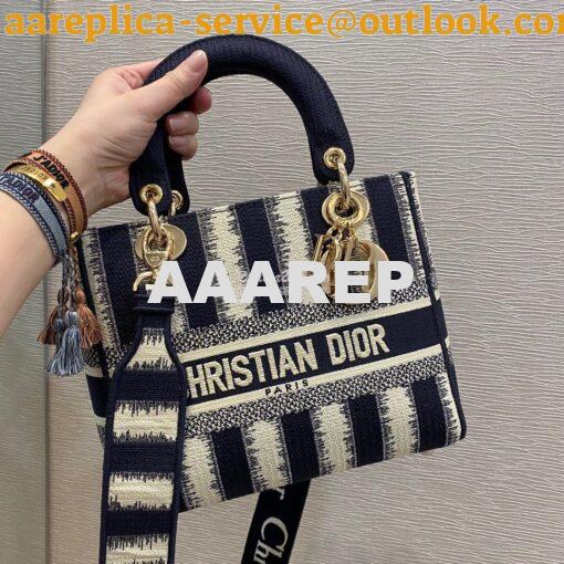 Replica Dior Medium Lady D-lite Bag Blue D-Stripes Embroidery