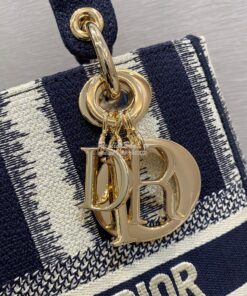 Replica Dior Medium Lady D-lite Bag Blue D-Stripes Embroidery 2