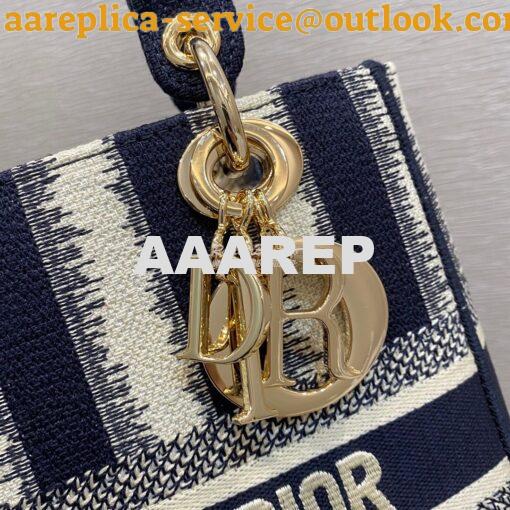 Replica Dior Medium Lady D-lite Bag Blue D-Stripes Embroidery 2