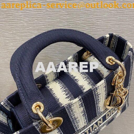 Replica Dior Medium Lady D-lite Bag Blue D-Stripes Embroidery 3