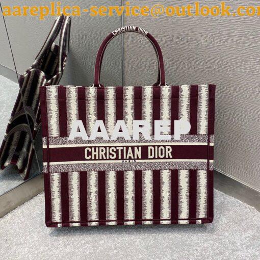 Replica Dior Book Tote Burgundy D-Stripes Embroidery Canvas Bag