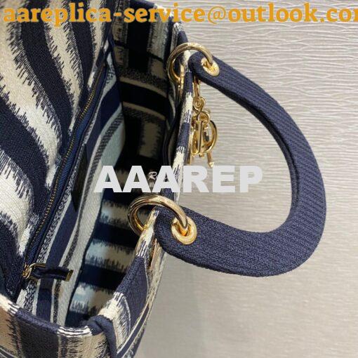 Replica Dior Medium Lady D-lite Bag Blue D-Stripes Embroidery 6