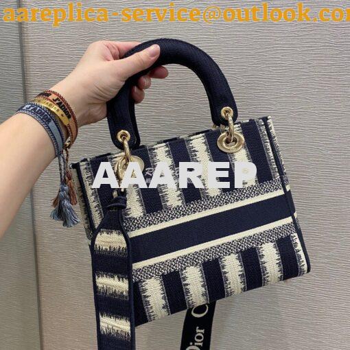 Replica Dior Medium Lady D-lite Bag Blue D-Stripes Embroidery 8