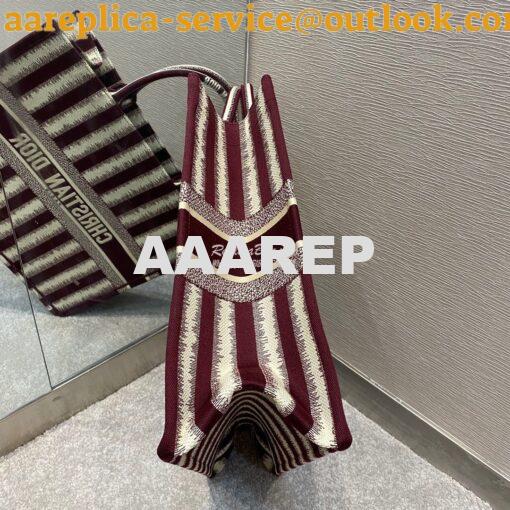 Replica Dior Book Tote Burgundy D-Stripes Embroidery Canvas Bag 4