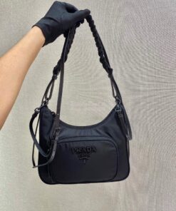 Replica Prada Nylon Hobo Bag with Braided Strap 1BC123