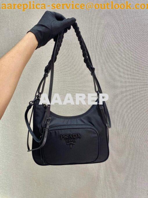 Replica Prada Nylon Hobo Bag with Braided Strap 1BC123