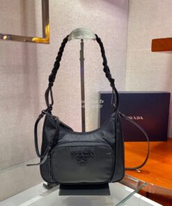 Replica Prada Nylon Hobo Bag with Braided Strap 1BC123 2