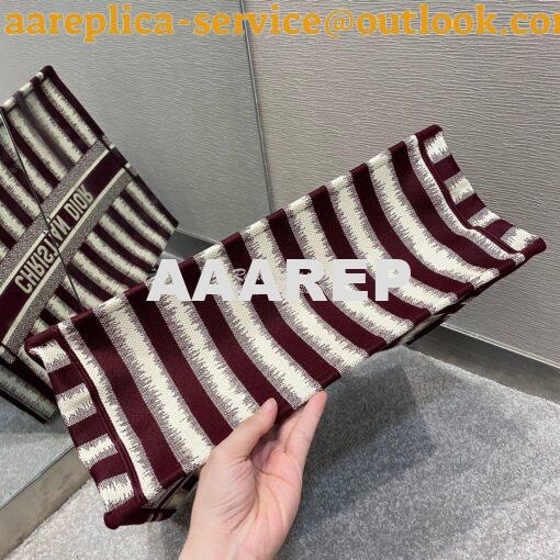 Replica Dior Book Tote Burgundy D-Stripes Embroidery Canvas Bag 7