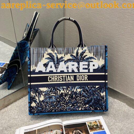 Replica Dior Book Tote Blue Dior Palms Embroidery Canvas Bag 3