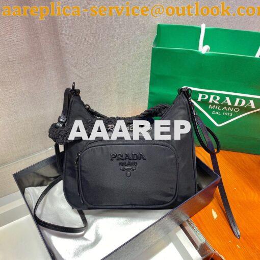 Replica Prada Nylon Hobo Bag with Braided Strap 1BC123 3