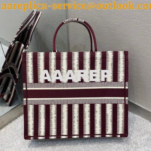 Replica Dior Book Tote Burgundy D-Stripes Embroidery Canvas Bag 8