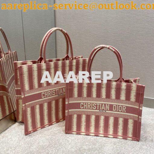 Replica Dior Book Tote Pink D-Stripes Embroidery Canvas Bag