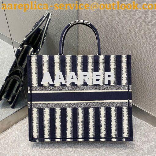 Replica Dior Book Tote Blue D-Stripes Embroidery Canvas Bag 5