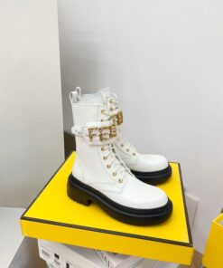 Replica Fendi Fendigraphy White leather biker boots 8T8355 2